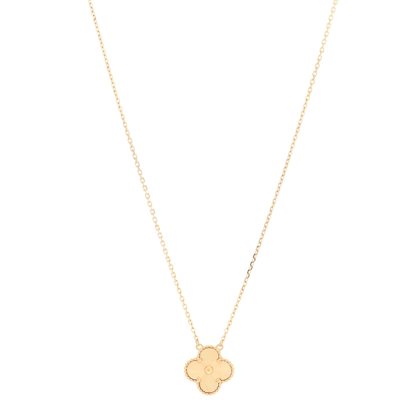 18K Yellow Gold Guilloche Vintage Alhambra Pendant Necklace