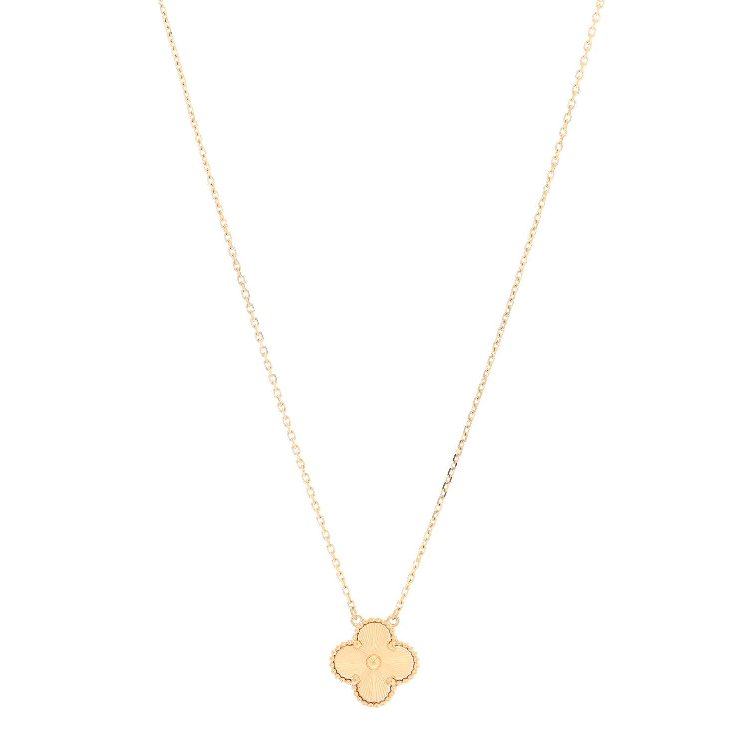 Van Cleef & Arpels 18K Yellow Gold Guilloche Vintage Alhambra Pendant Necklace 1 of 4