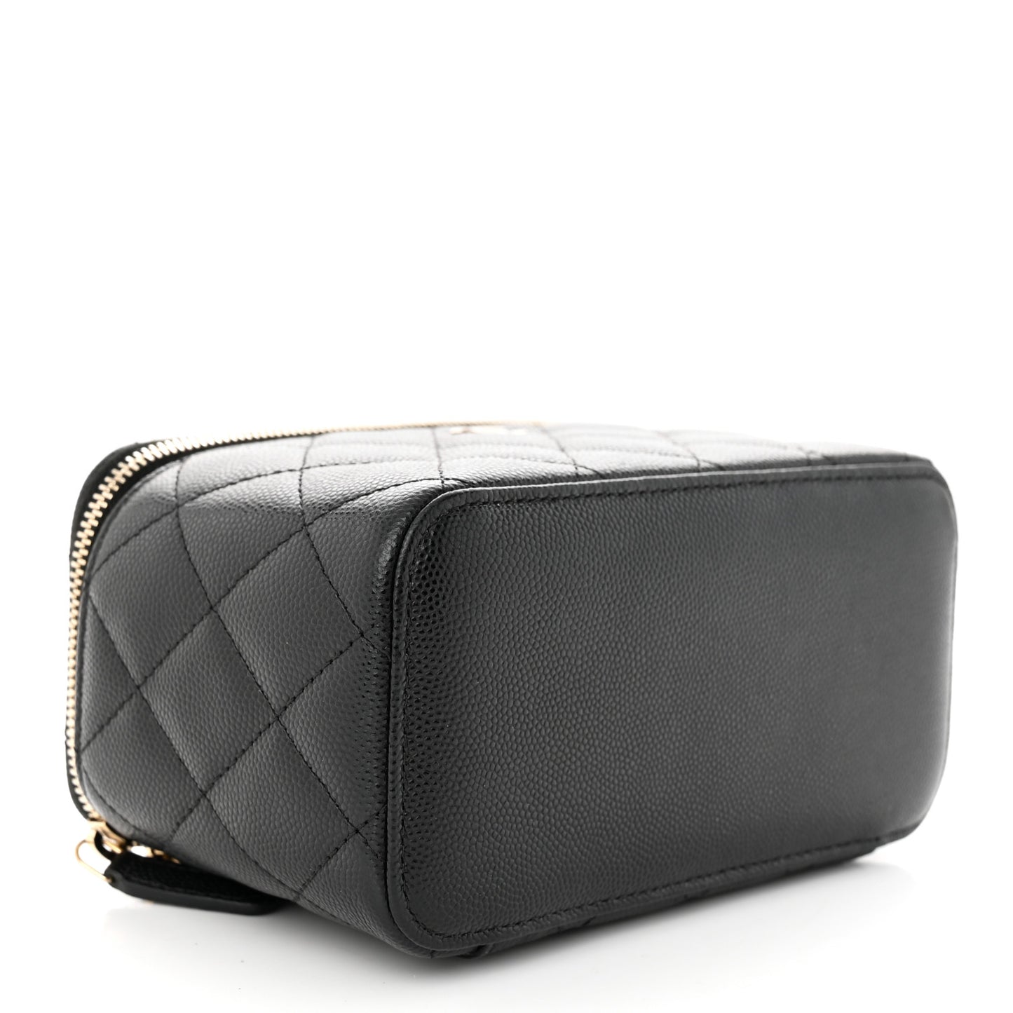 Caviar Quilted Small Vanity Case With Chain Black