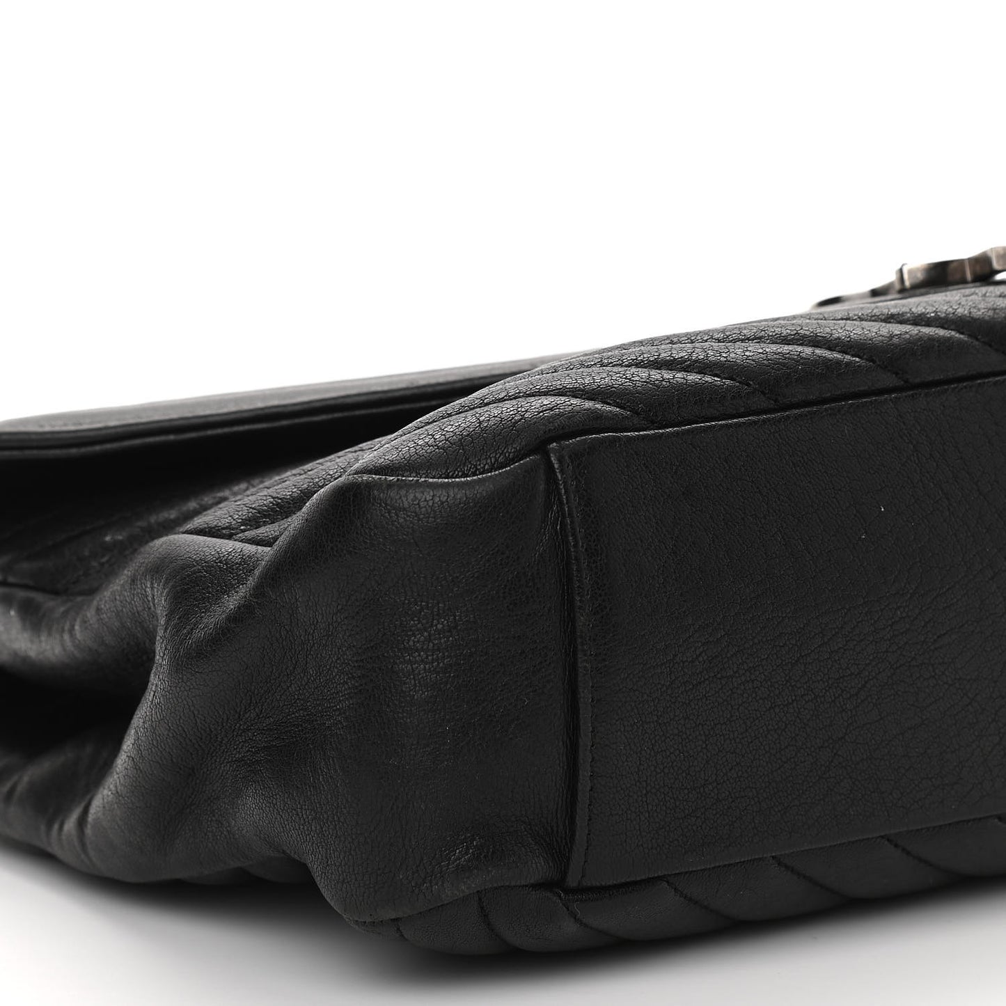 Sheepskin Matelasse Chevron Monogram Large College Satchel Black