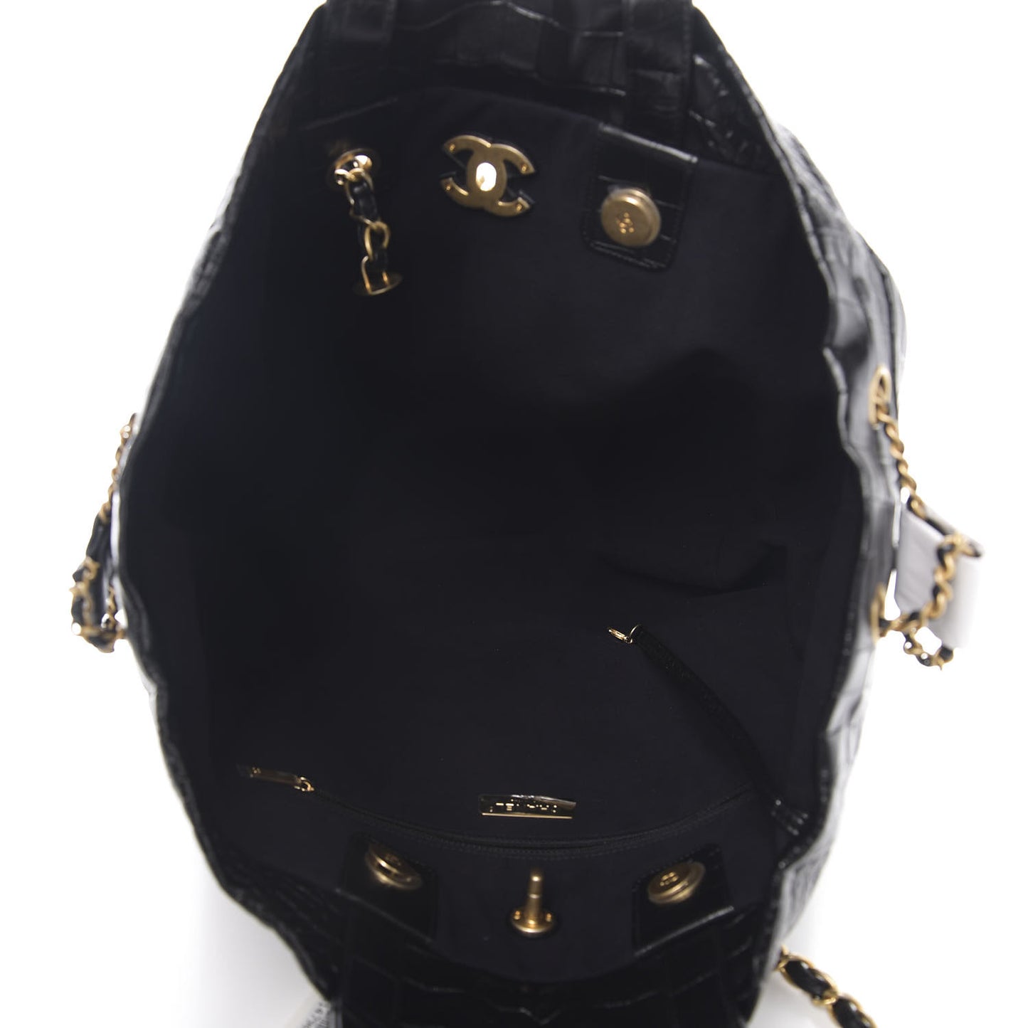 Calfskin Crocodile Embossed Large Cocodile Shopping Tote Black