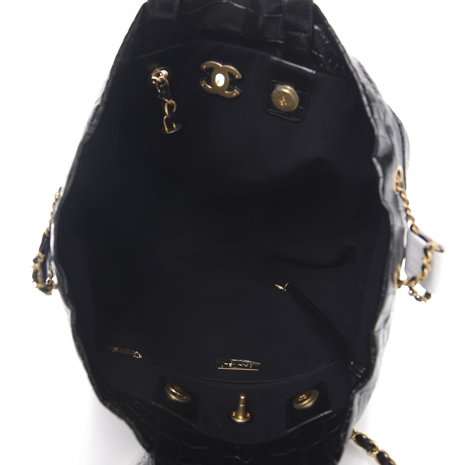Chanel Calfskin Crocodile Embossed Large Cocodile Shopping Tote Black 4 of 9