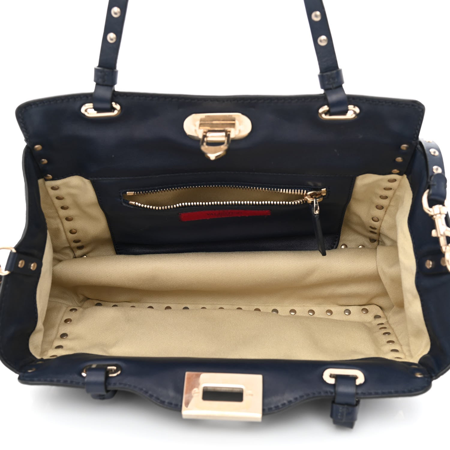 Valentino Garavani Vitello Small Rockstud Tote Marine 5 of 13