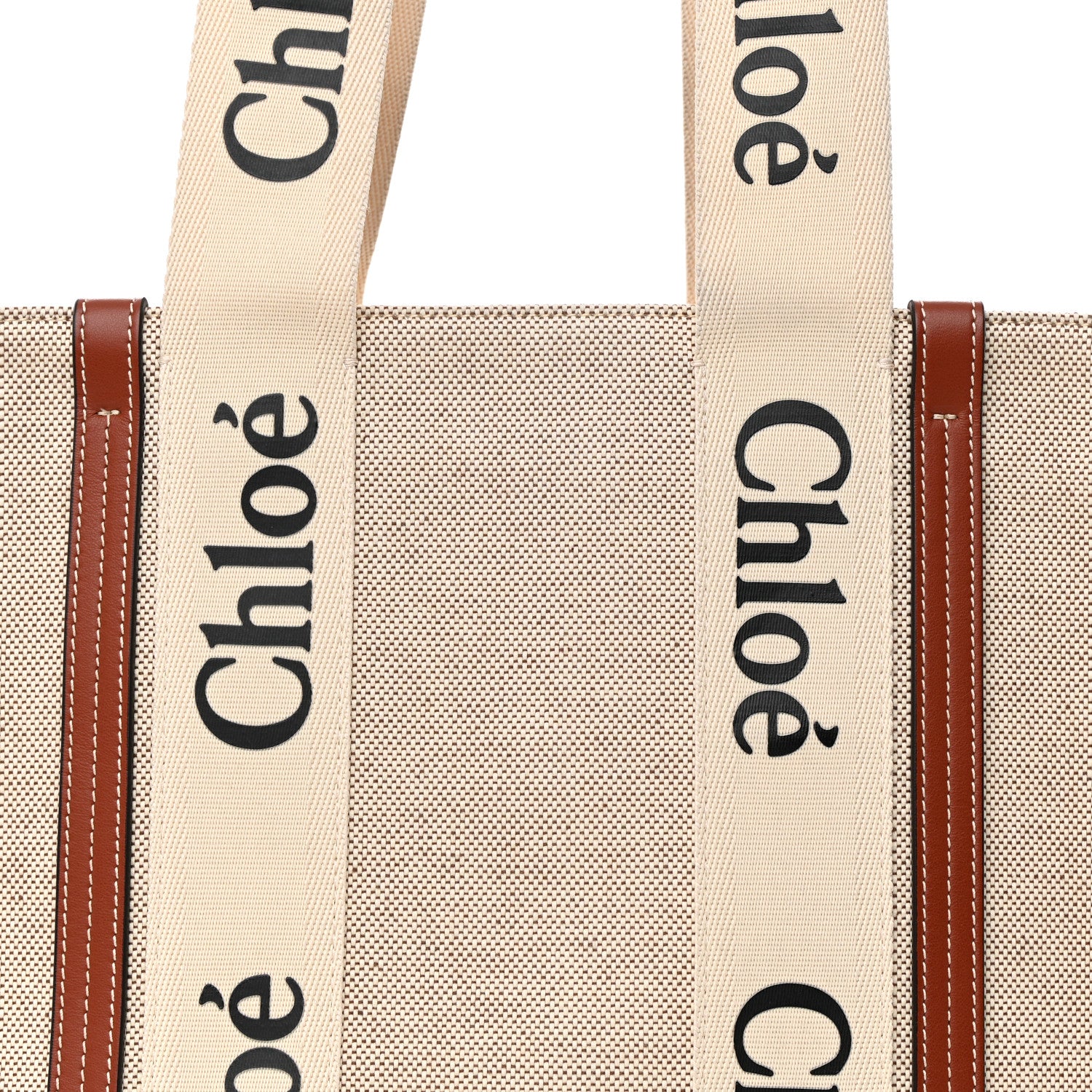 Chloe Cotton Calfskin Medium Woody Ribbon Tote White Brown 8 of 13