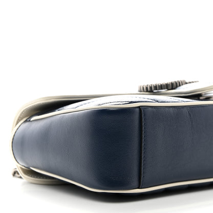 Gucci Vintage Effect Calfskin Matelasse Diagonal Small Torchon GG Marmont Shoulder Bag Blue Agata Mystic White 9 of 10