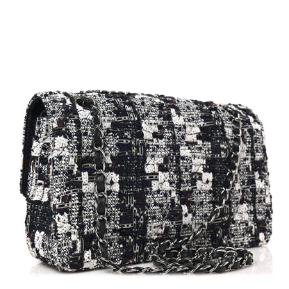 Chanel Tweed Quilted Medium Double Flap Black Ecru White 3 of 9