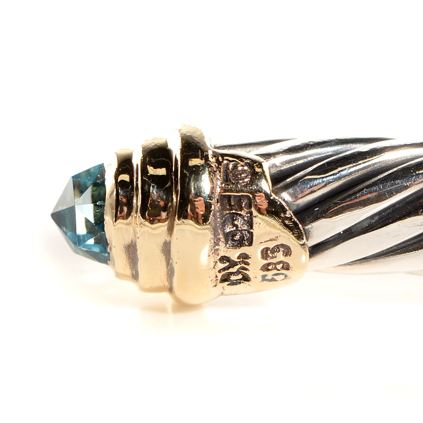 Sterling Silver 14K Yellow Gold Blue Topaz 5mm Cable Classics Petite Color Bracelet