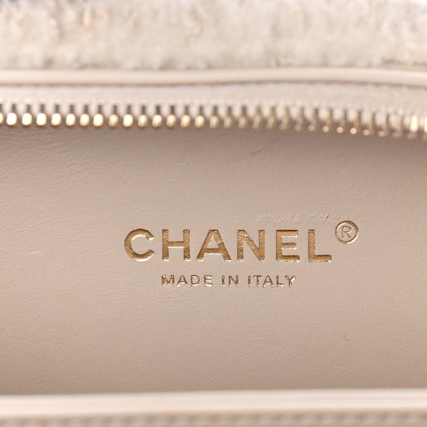 Shearling Lambskin Quilted Small CC Filigree Vanity Case Beige