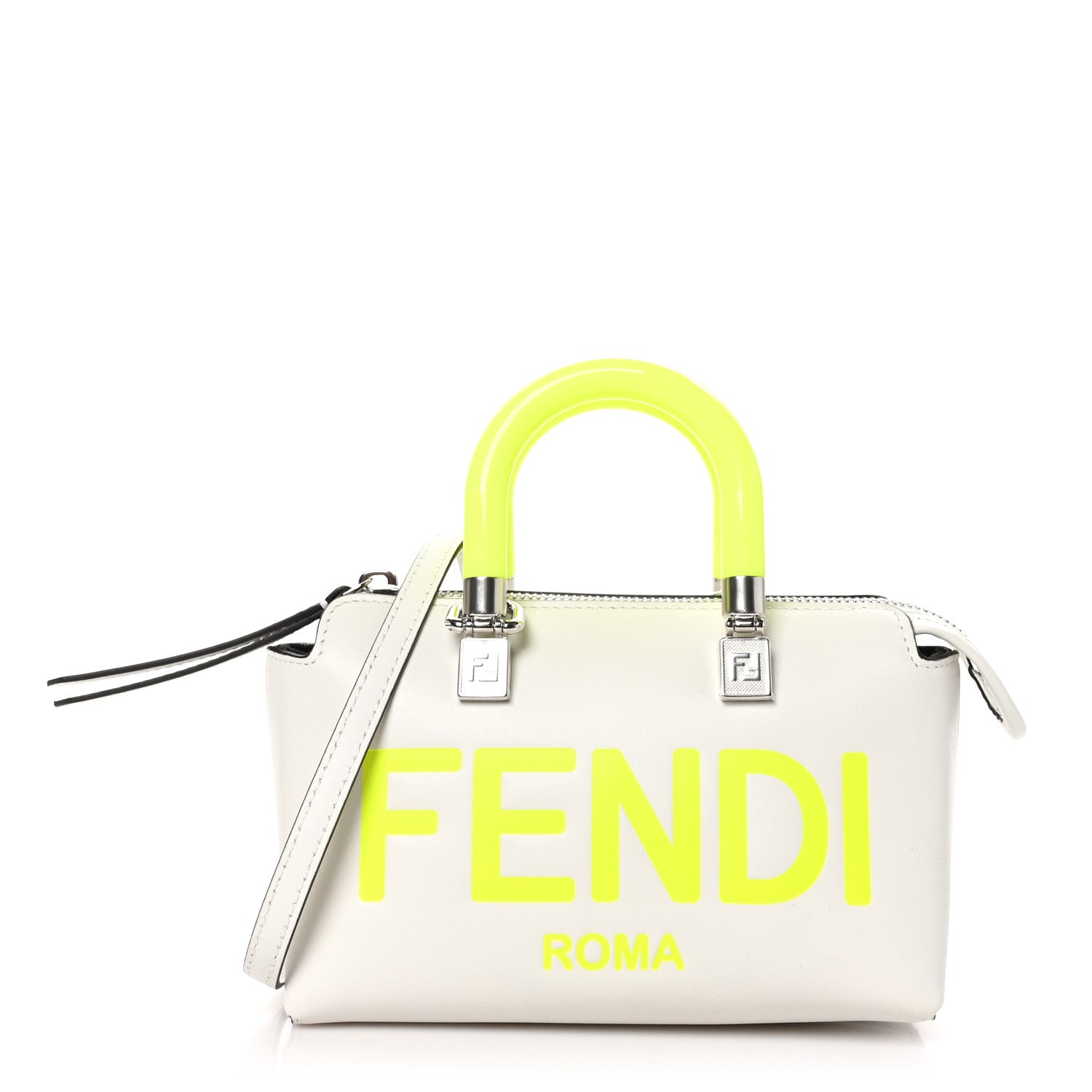 Fendi Vitello King Plexiglass Logo Embossed Mini By The Way Top Handle Boston Bag White Yellow 1 of 10
