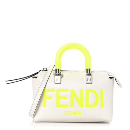 Fendi Vitello King Plexiglass Logo Embossed Mini By The Way Top Handle Boston Bag White Yellow 1 of 10