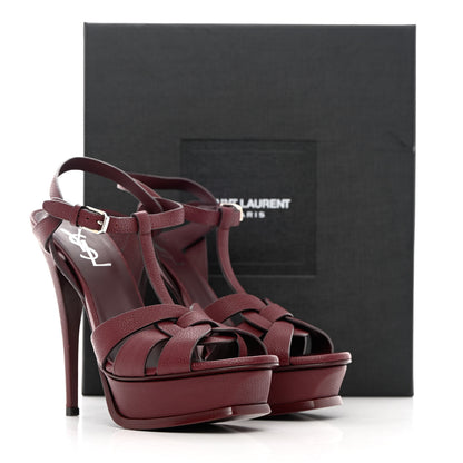 Saint Laurent Grained Calfskin Tribute 105 Platform Sandals 38.5 Rouge Legion 11 of 11