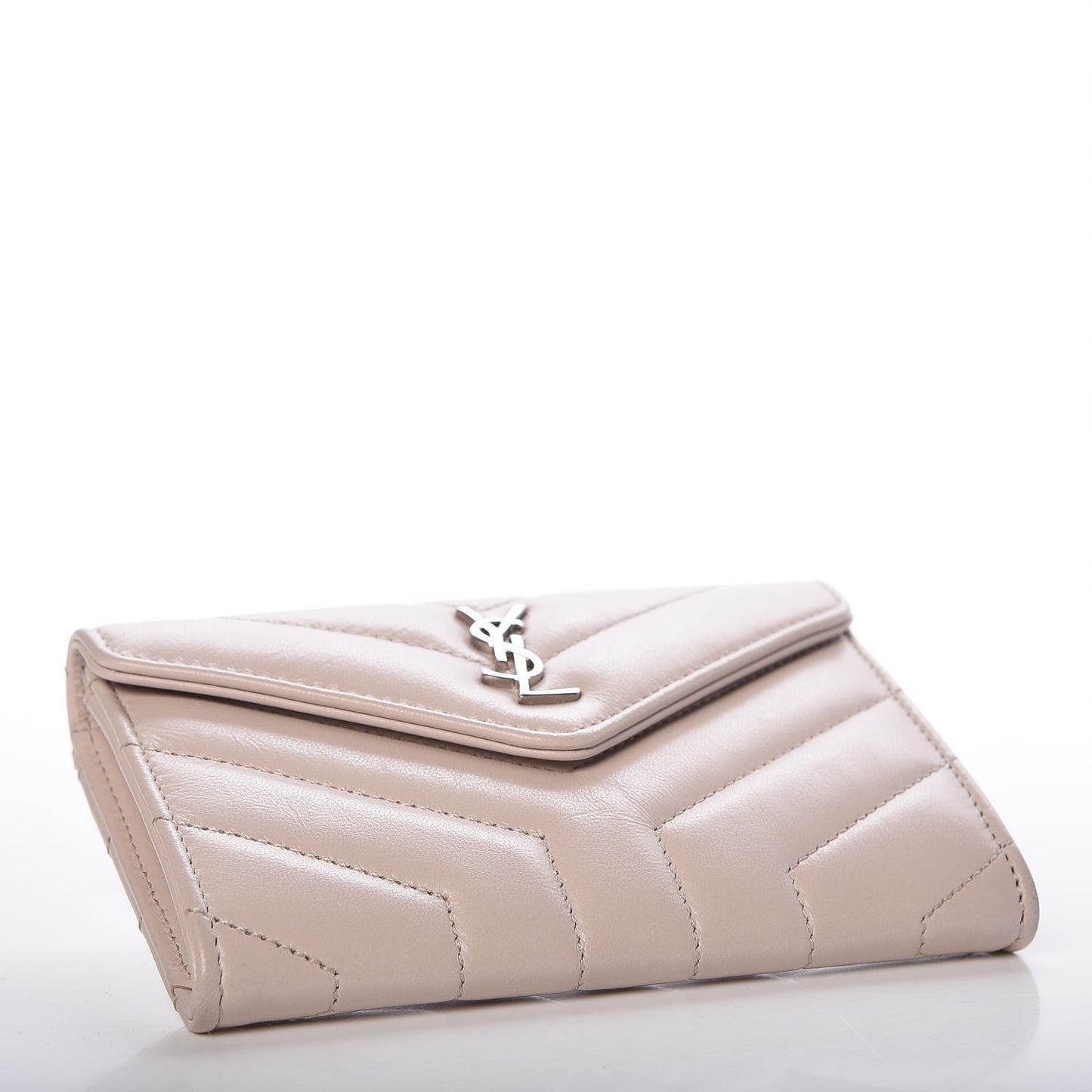 Nappa Matelasse Chevron Small Monogram Envelope Wallet Nude Powder