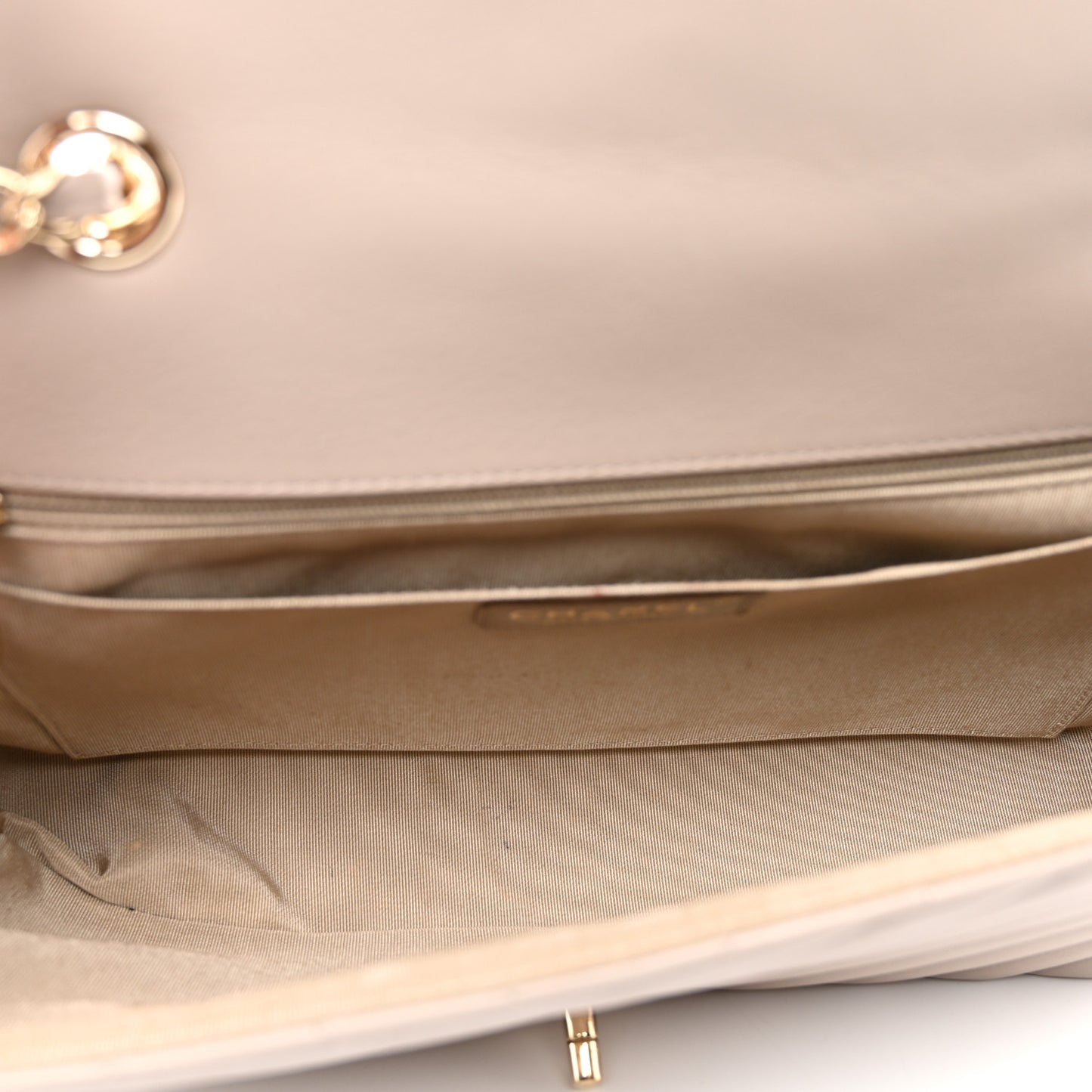 Calfskin Chevron Quilted Large Statement Flap Beige