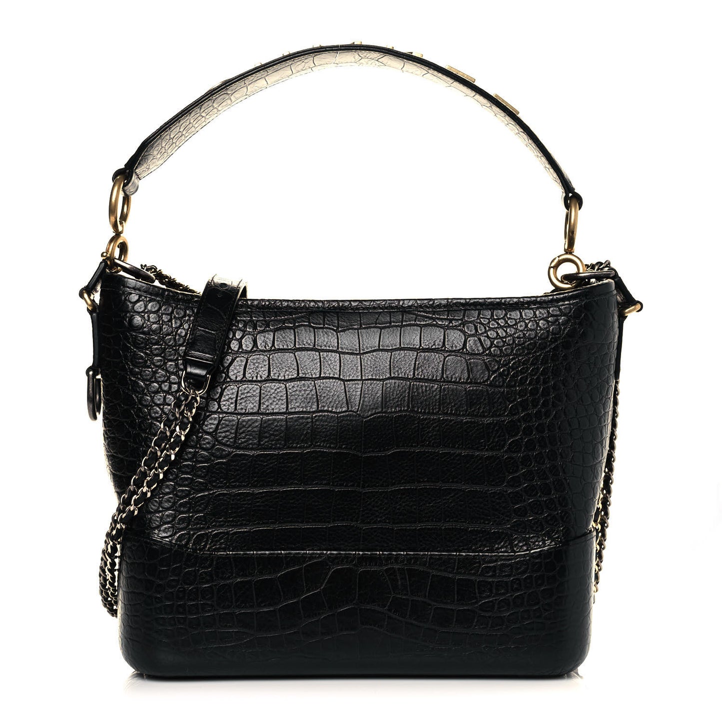 Crocodile Embossed Calfskin Medium Gabrielle Cocodile Hobo Black