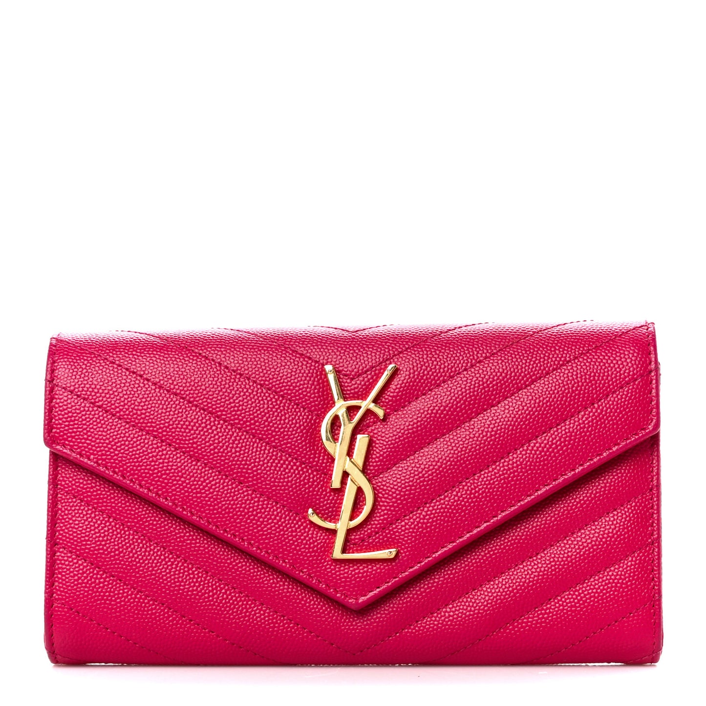 Grain De Poudre Matelasse Chevron Monogram Flap Wallet Fuxia