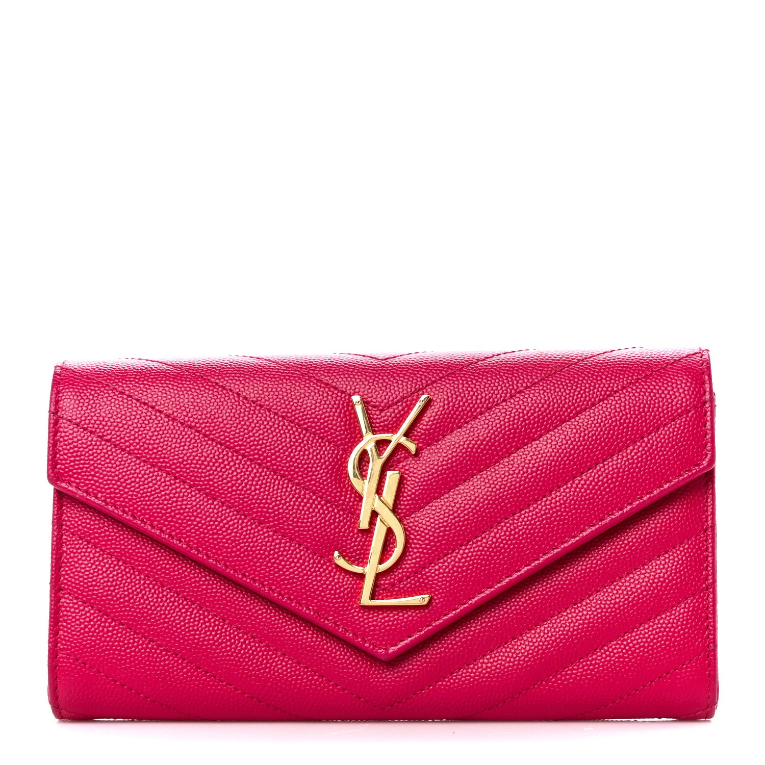 Saint Laurent Grain De Poudre Matelasse Chevron Monogram Flap Wallet Fuxia 1 of 9