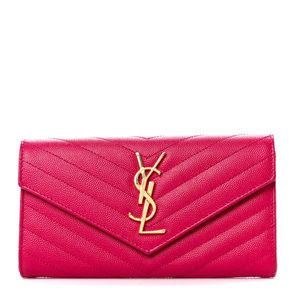 Saint Laurent Grain De Poudre Matelasse Chevron Monogram Flap Wallet Fuxia 1 of 9