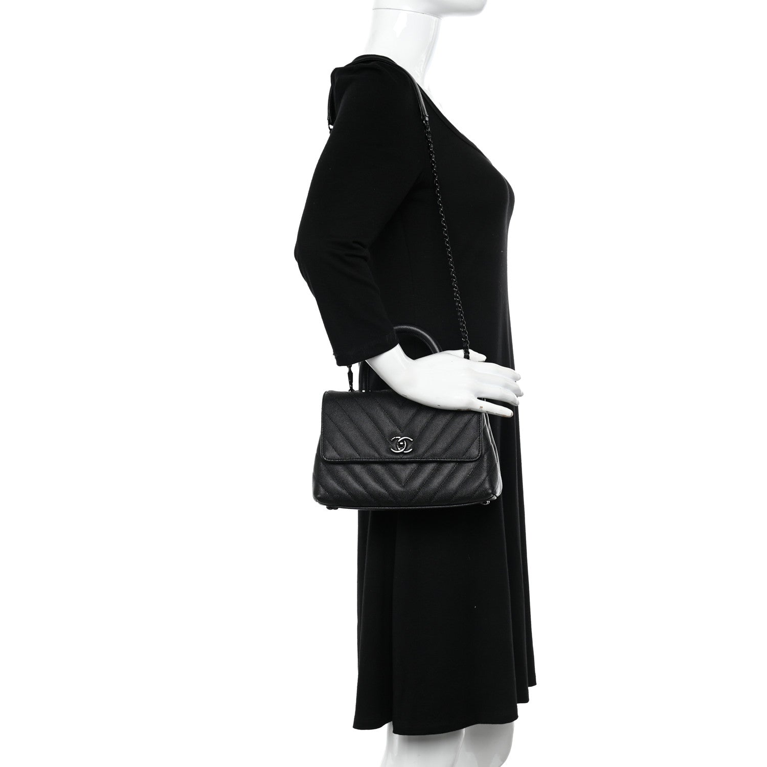 Chanel Caviar Chevron Quilted Mini Coco Handle Flap So Black 2 of 11