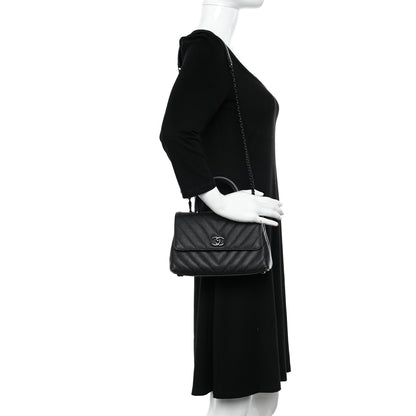 Chanel Caviar Chevron Quilted Mini Coco Handle Flap So Black 2 of 11