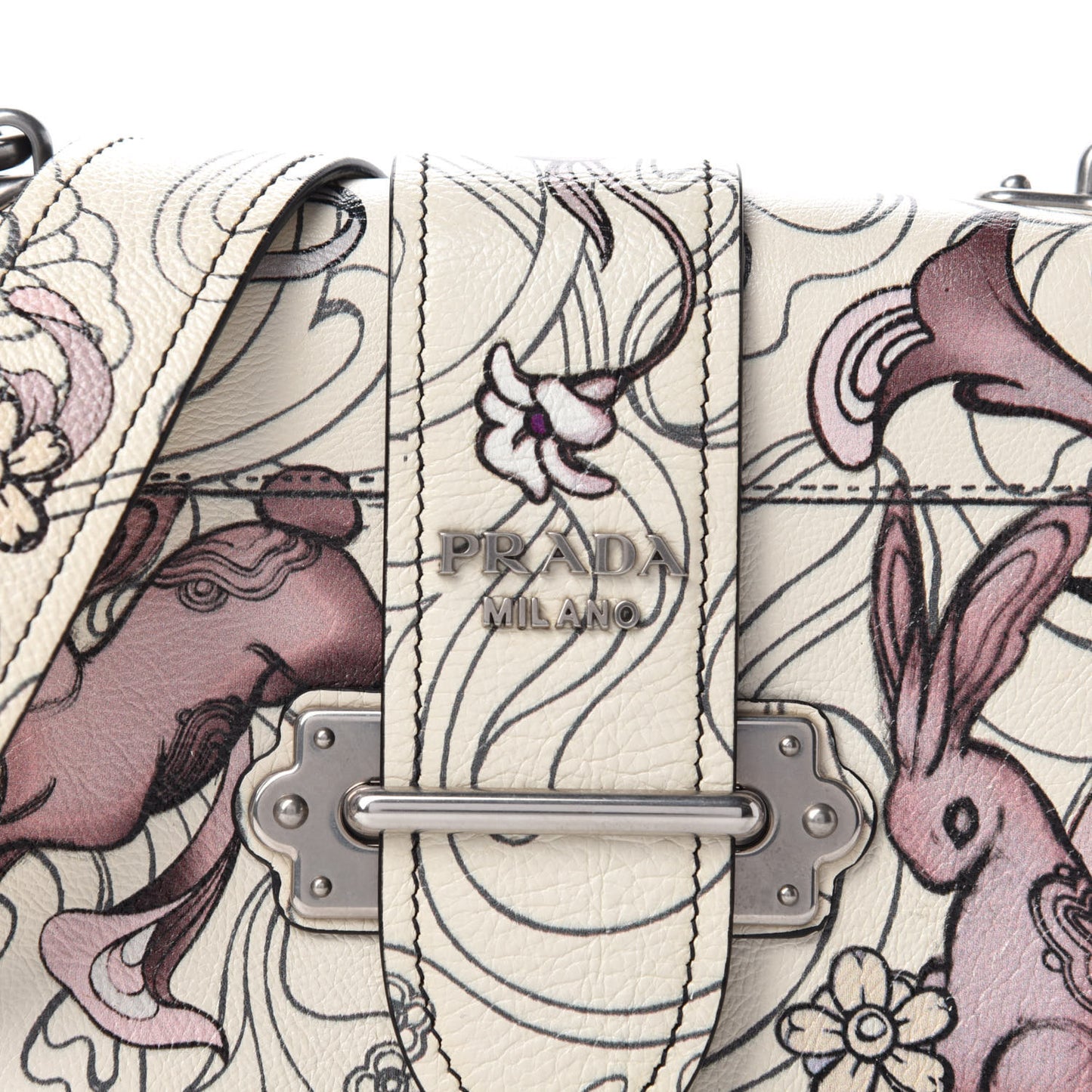 X JAMES JEAN Glace Calfskin Rabbit Print Cahier Bag Opaline