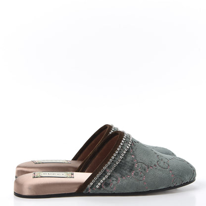 Gucci Velvet GG Monogram Crystal Womens Slippers 36.5 Avio Dusty Pink Vintage Cocoa 4 of 8