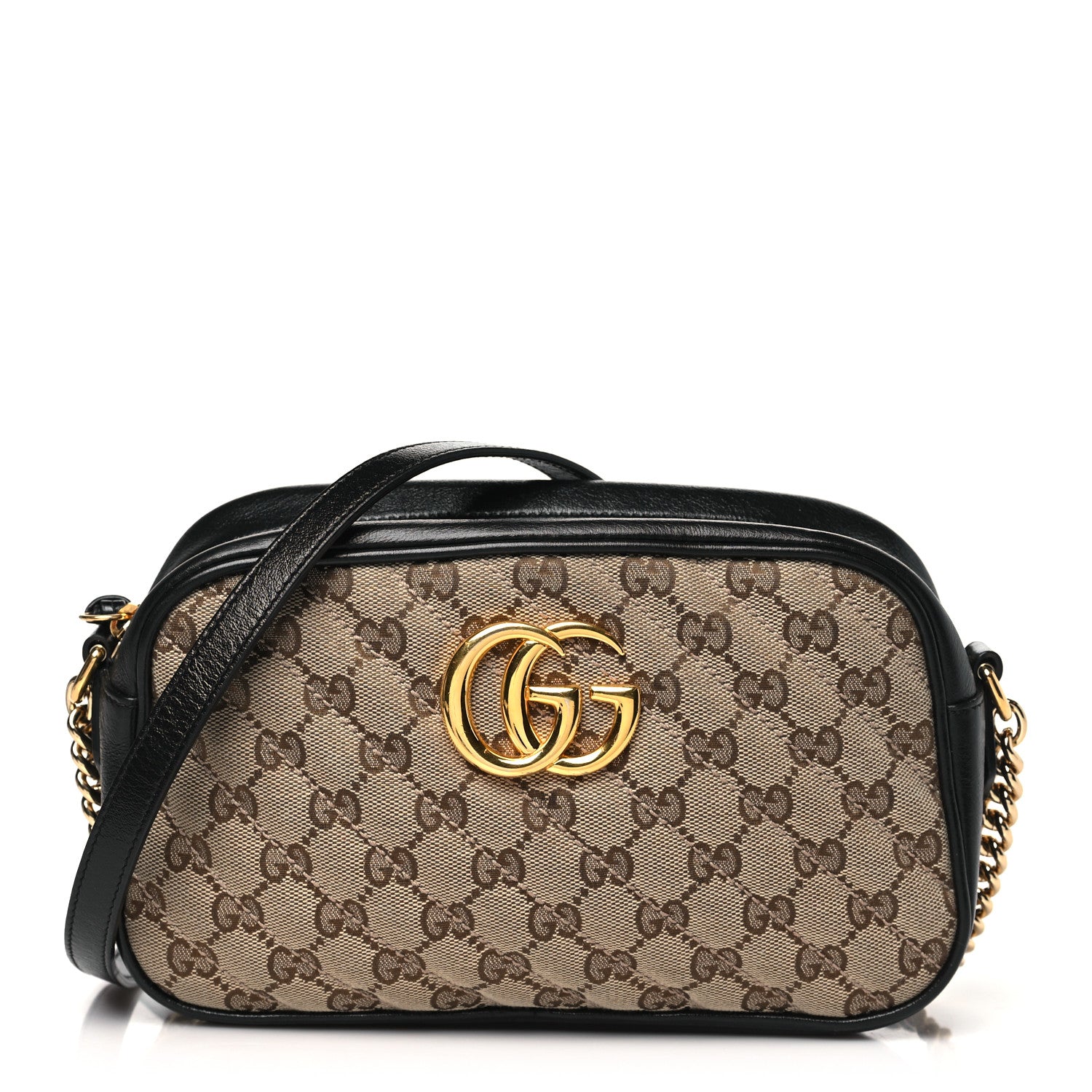 Gucci Monogram Matelasse Diagonal Small GG Marmont Chain Shoulder Bag Beige Black 1 of 13