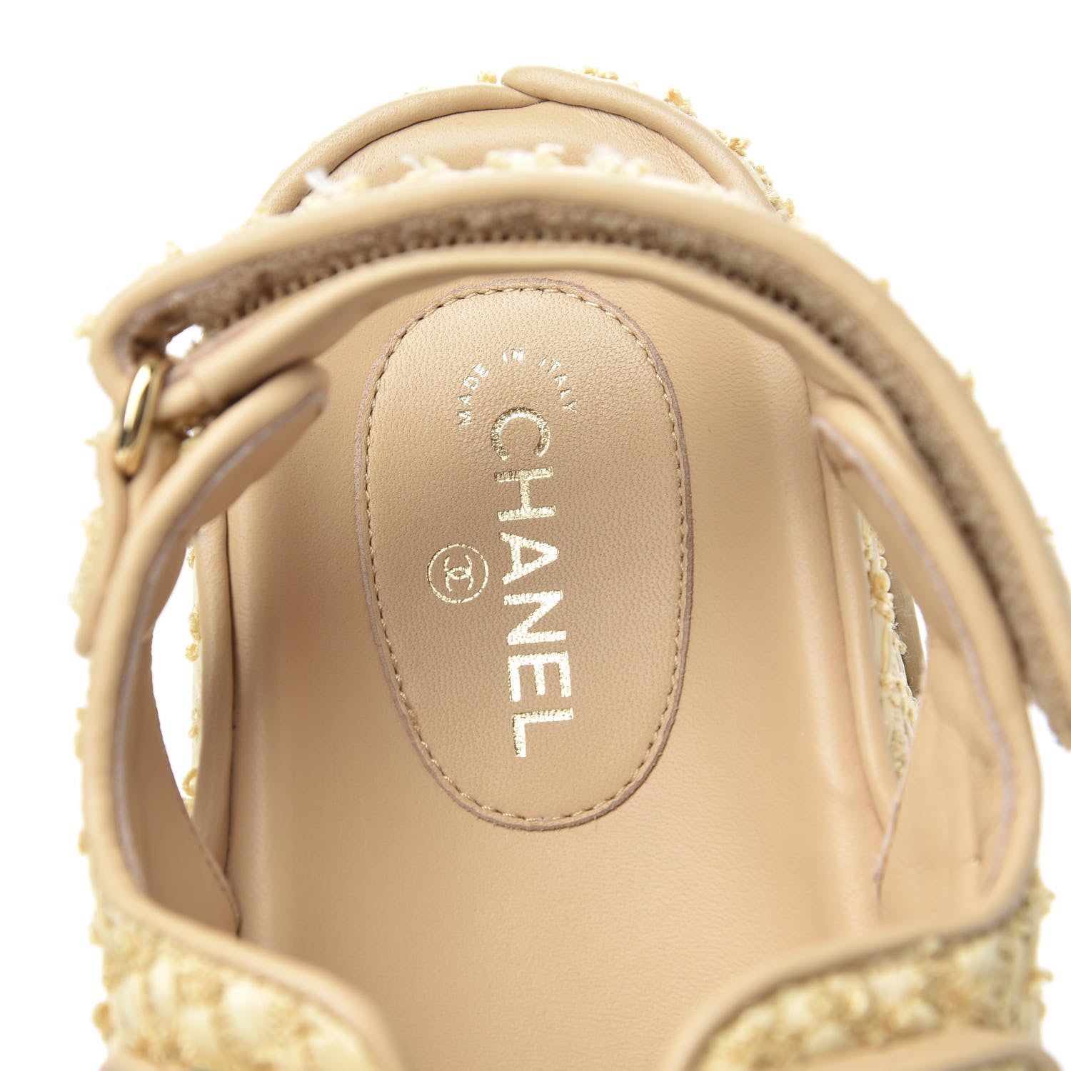 Chanel Braided Fabric Velcro Dad Sandals 38.5 Beige 7 of 8