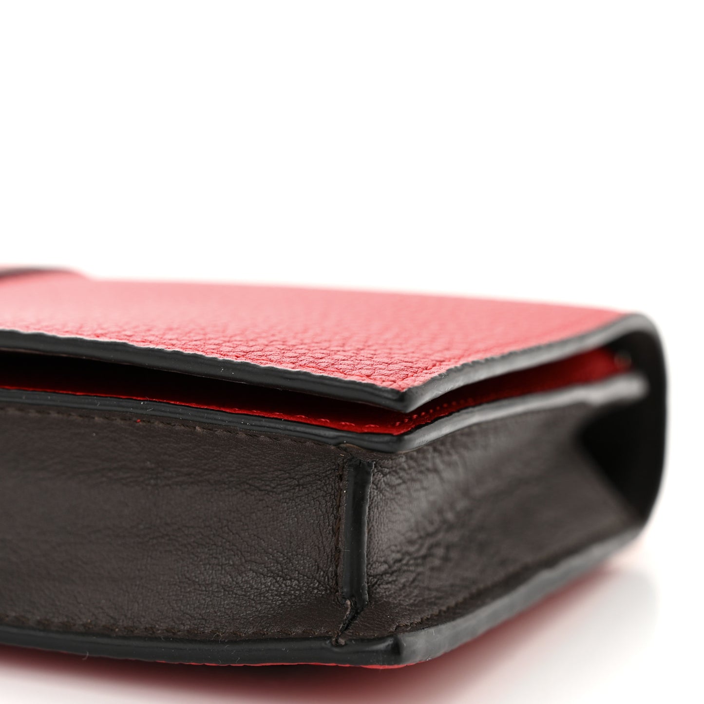 Grained Calfskin Chain Wallet Burnt Red