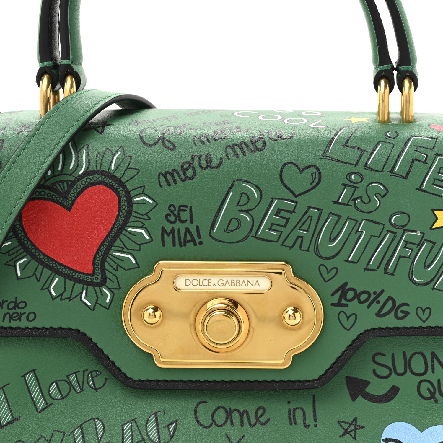Dolce & Gabbana Calfskin Graffiti Printed Welcome Satchel Green Multicolor 7 of 14