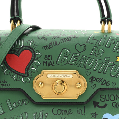 Dolce & Gabbana Calfskin Graffiti Printed Welcome Satchel Green Multicolor 7 of 14