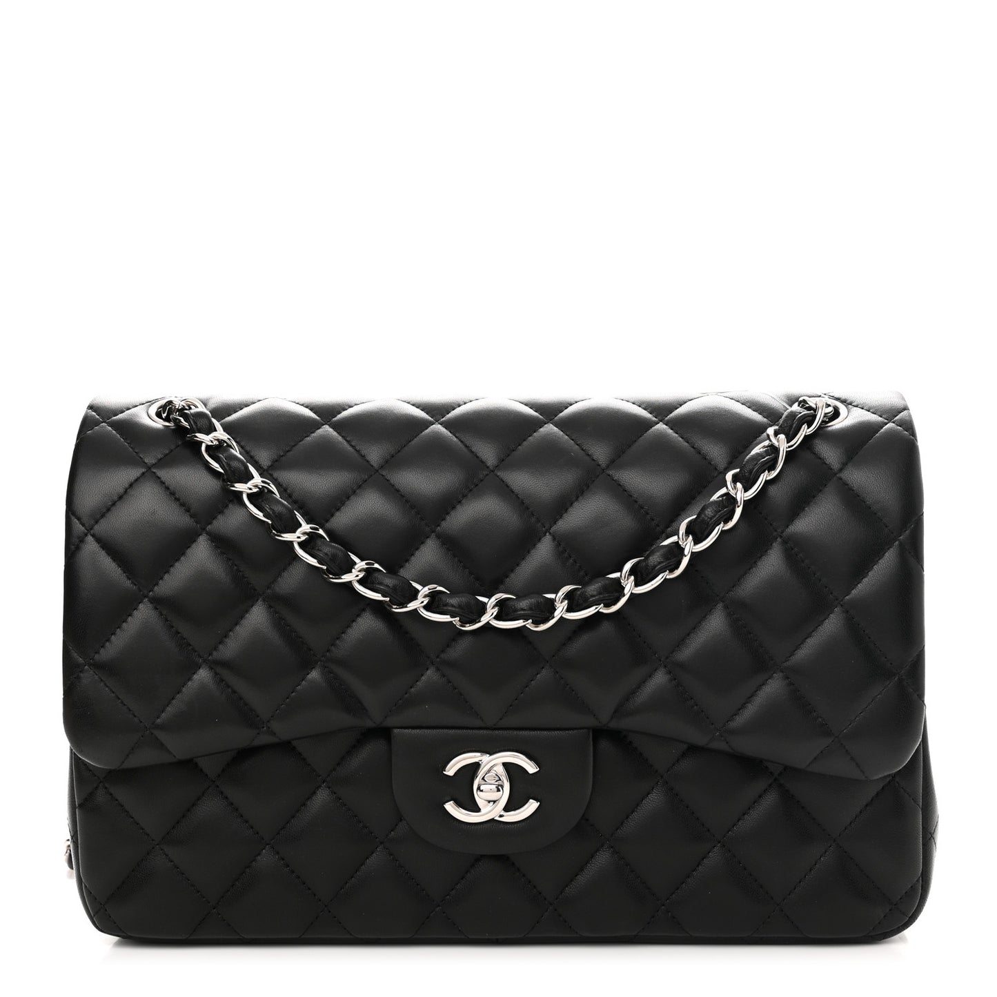 Lambskin Quilted Jumbo Double Flap Black