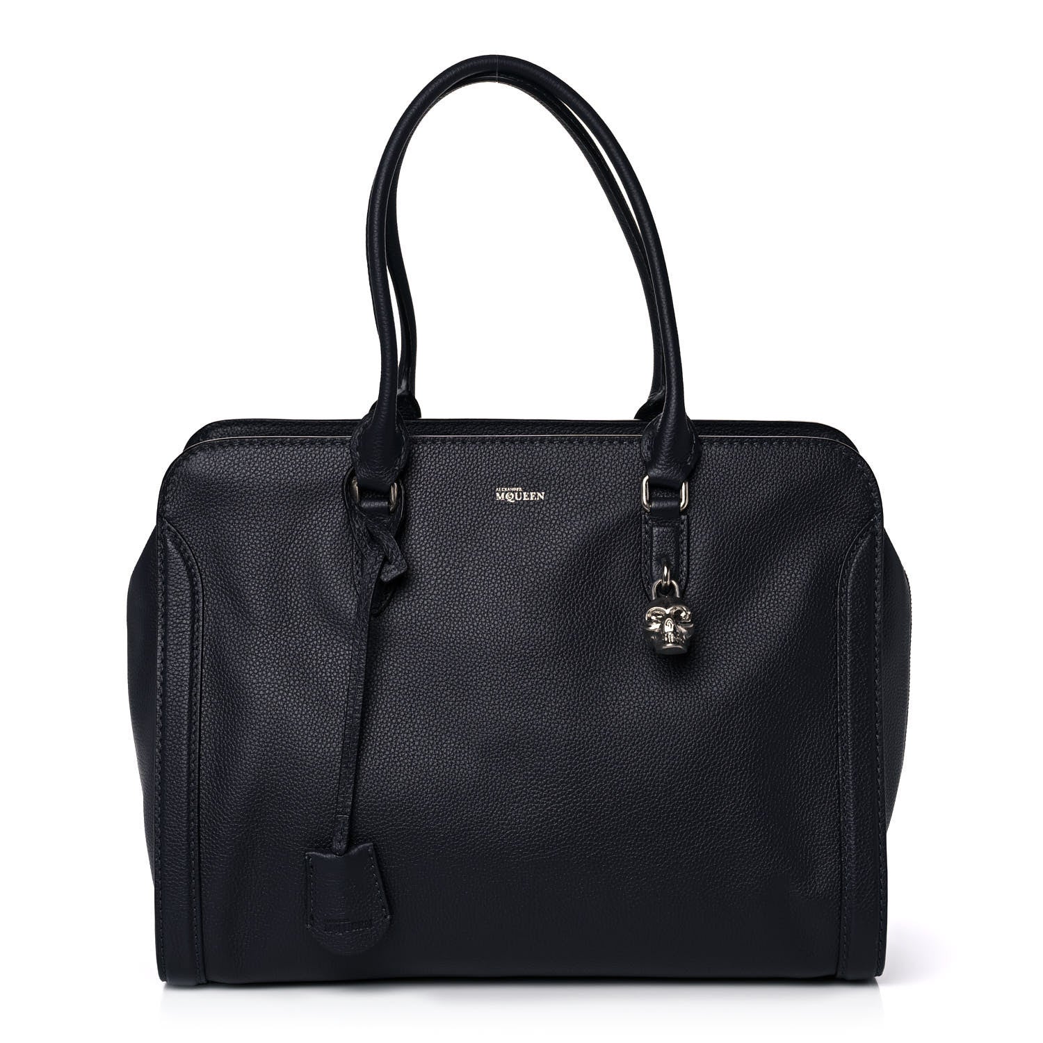 Alexander McQueen Pebbled Calfskin Large Skull Padlock Zip Around Tote Navy 1 of 17