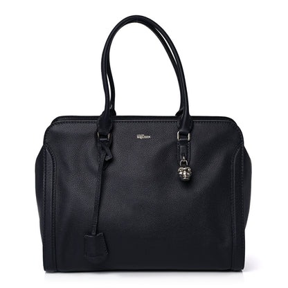 Alexander McQueen Pebbled Calfskin Large Skull Padlock Zip Around Tote Navy 1 of 17