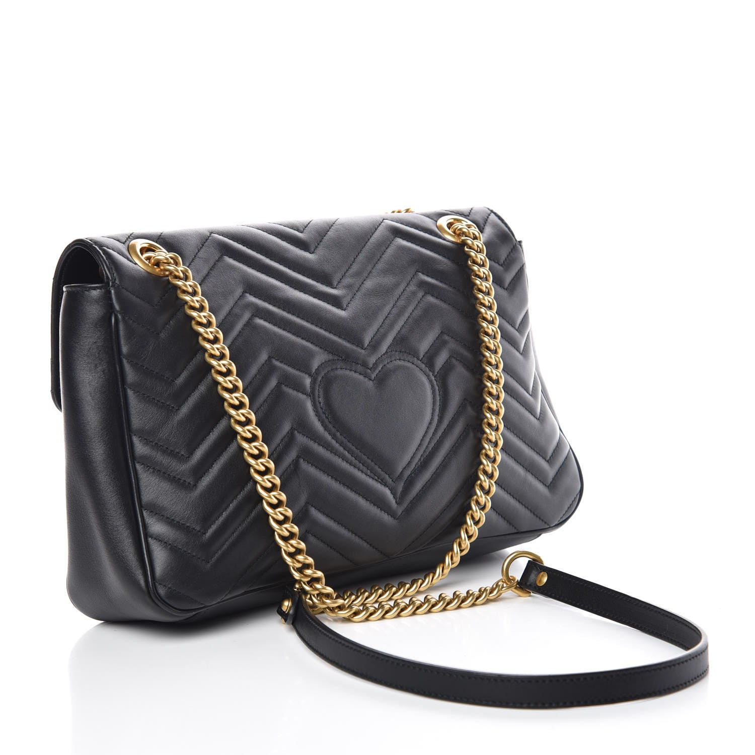 Gucci Calfskin Matelasse Medium GG Marmont Shoulder Bag Black 3 of 11