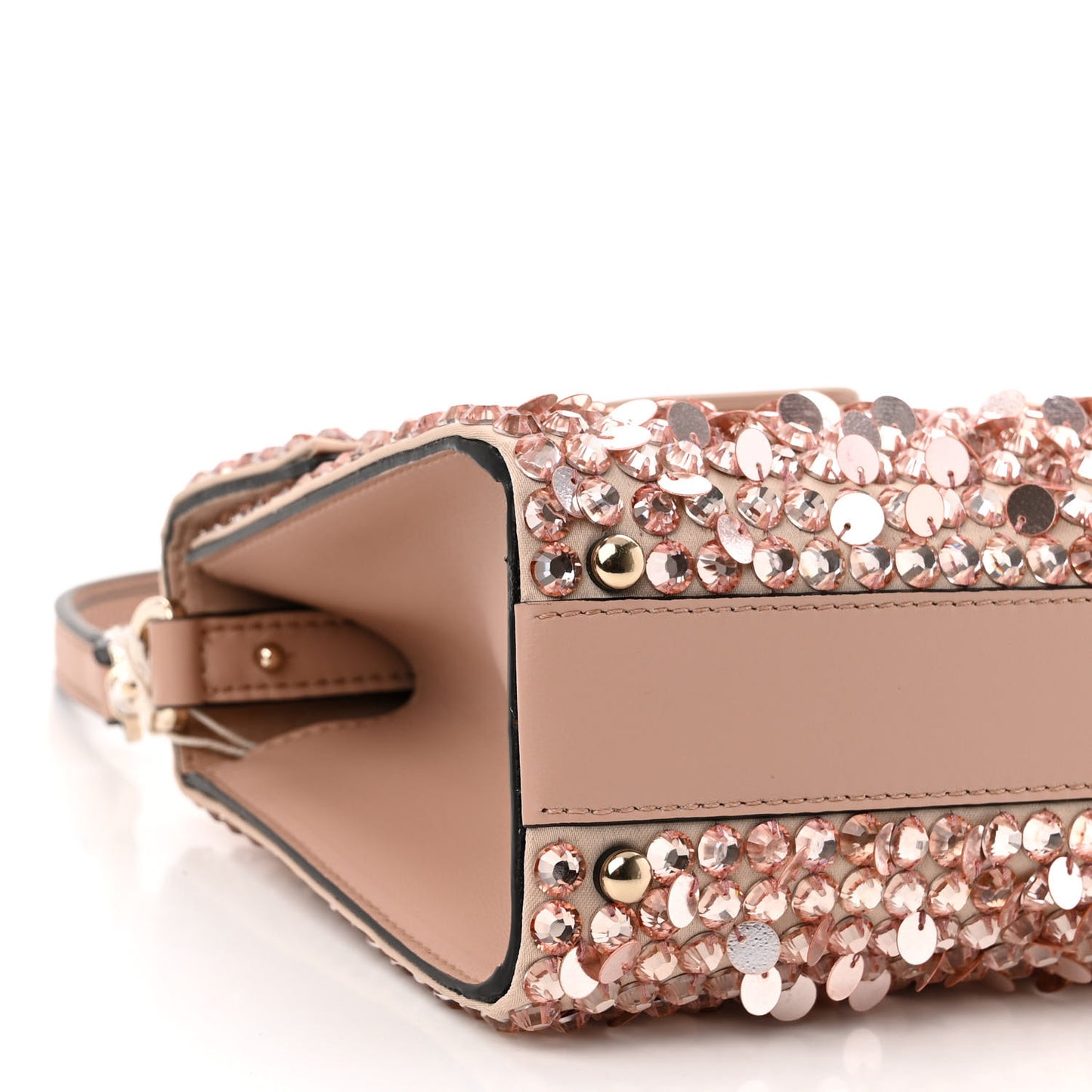 Sequin Crystal Embroidered Mini Vsling Top Handle Bag Light Peach Rose Mist