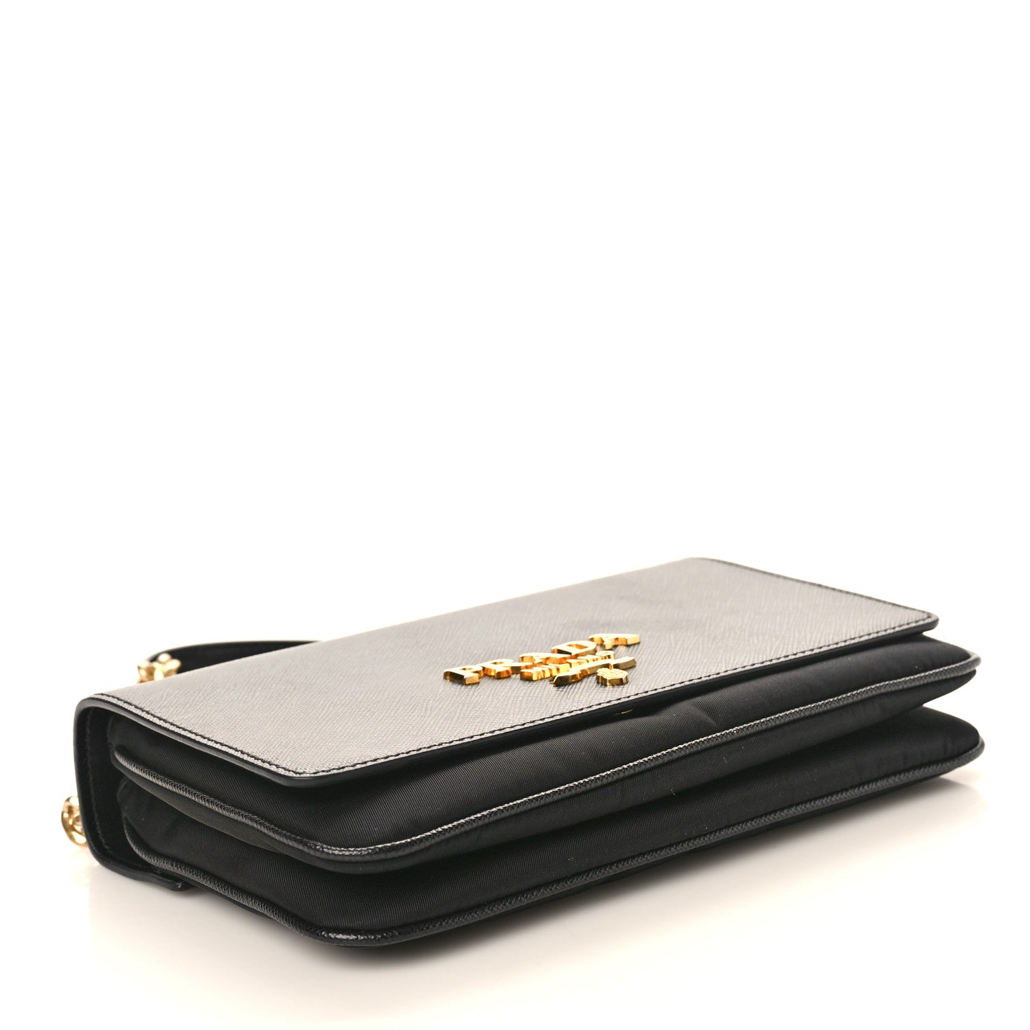 Prada Saffiano Tessuto Nylon Chain Shoulder Bag Black 4 of 9