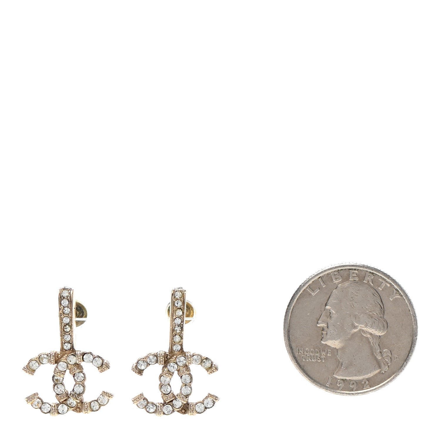 Chanel Crystal CC Hoop Drop Earrings Gold 2 of 5