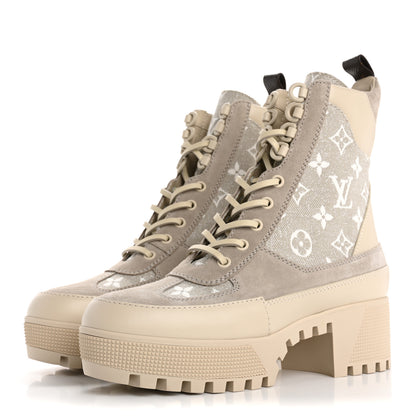 Louis Vuitton Suede Calfskin Laureate Platform Desert Boots 38 Taupe 4 of 9