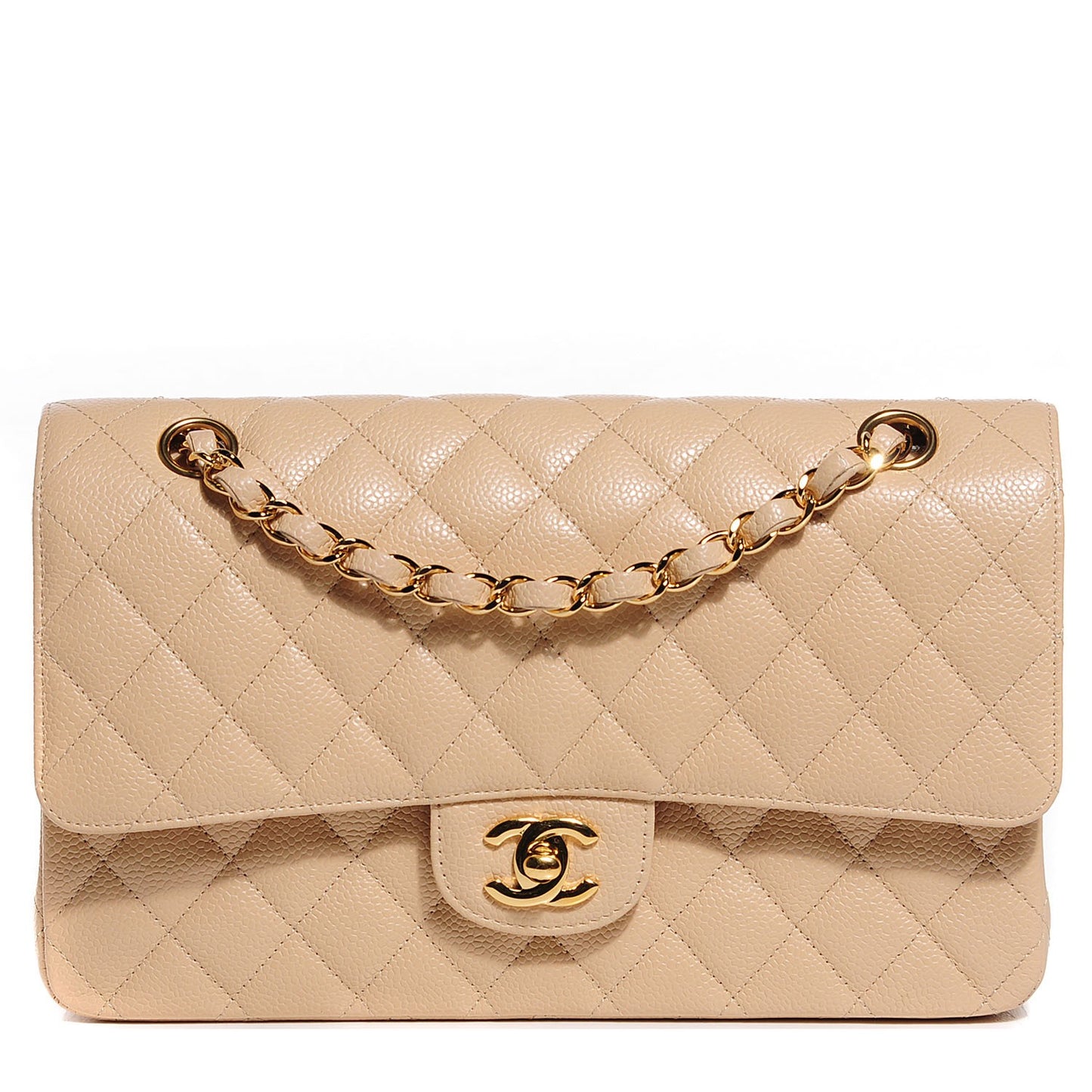 Caviar Quilted Medium Double Flap Beige Clair