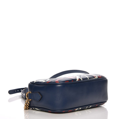 Gucci Calfskin Matelasse GucciGhost Small GG Marmont Chain Shoulder Bag Blue Agata Hibiscus Red 4 of 7