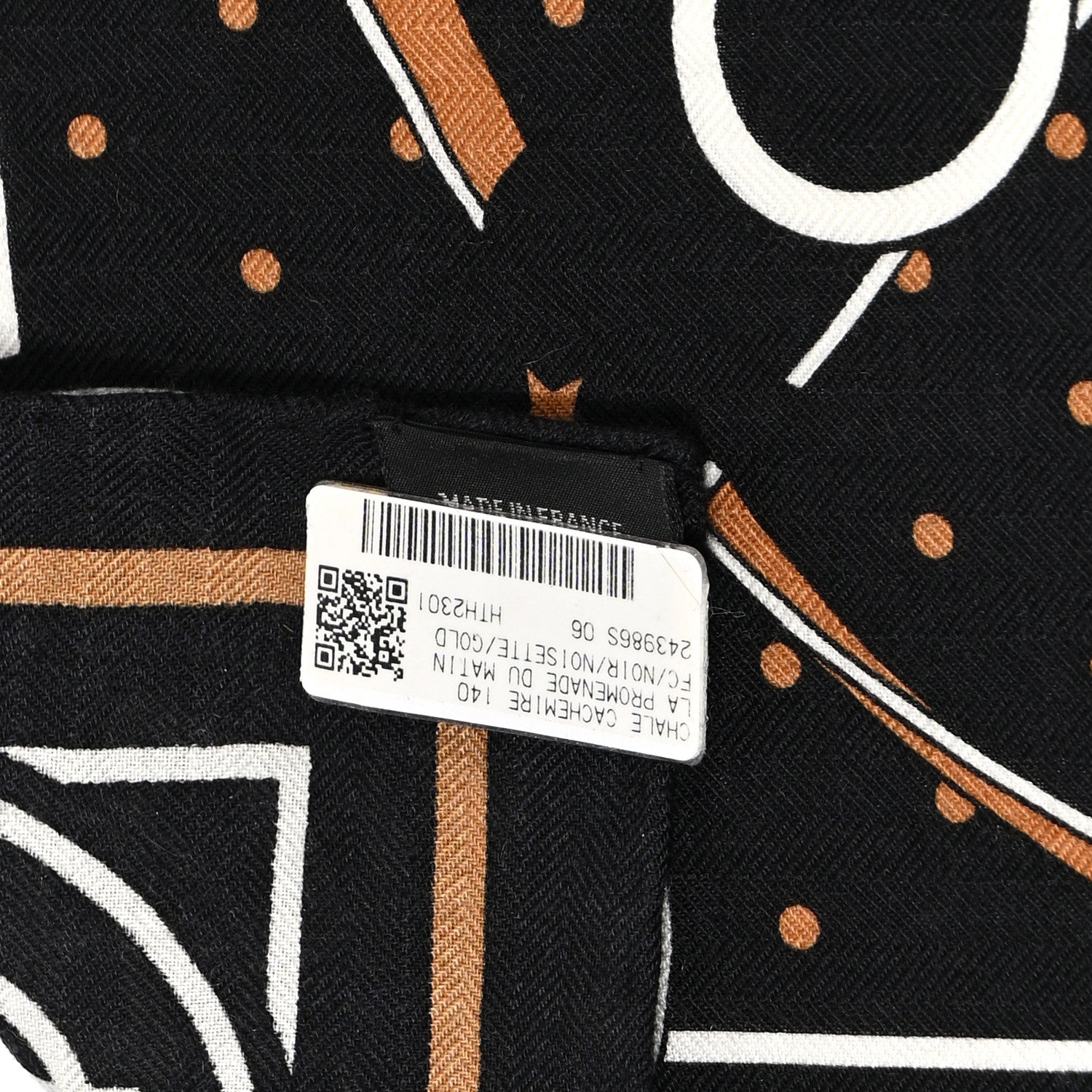 Hermes Cashmere Silk La Promenade du Matin Bandana Shawl 140 Black Noisette Gold 4 of 9