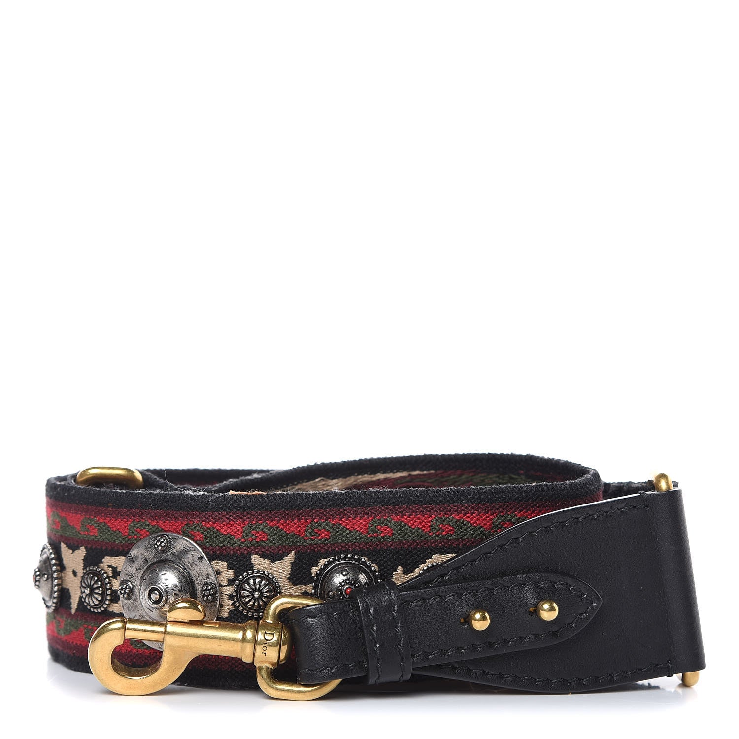 Christian Dior Canvas Embroidered Studded Bohemian Shoulder Strap Red 1 of 4