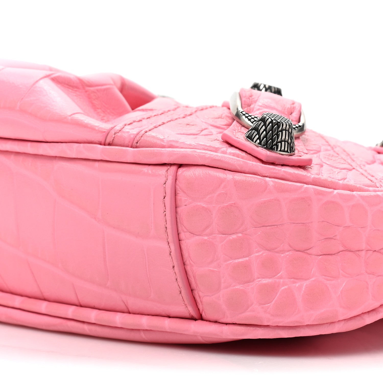 Balenciaga Extra Supple Calfskin Crocodile Embossed Le Cagole Mini Purse With Chain Sweet Pink 9 of 10