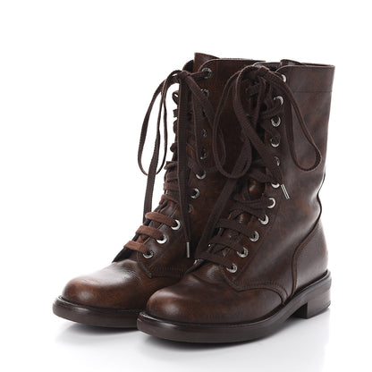 Chanel Calfskin Lace Up Combat Boots 37 Dark Brown 3 of 6