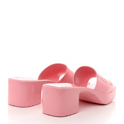 Gucci Rubber Gucci Logo Womens Platform 20/60mm Slide Sandals 36 Wild Rose 4 of 9
