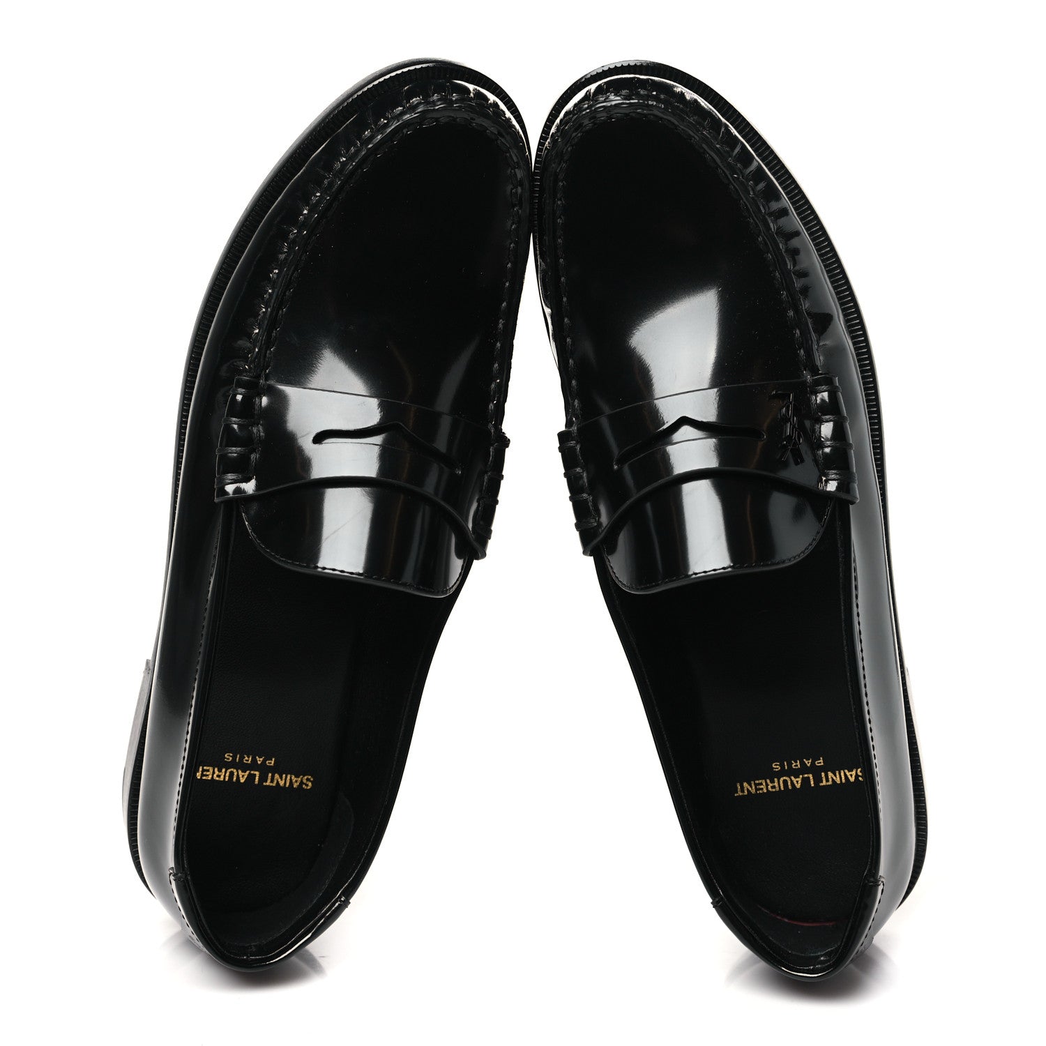 Saint Laurent Glazed Calfskin Chunky Le Loafer Penny Slippers 38.5 Black 2 of 10