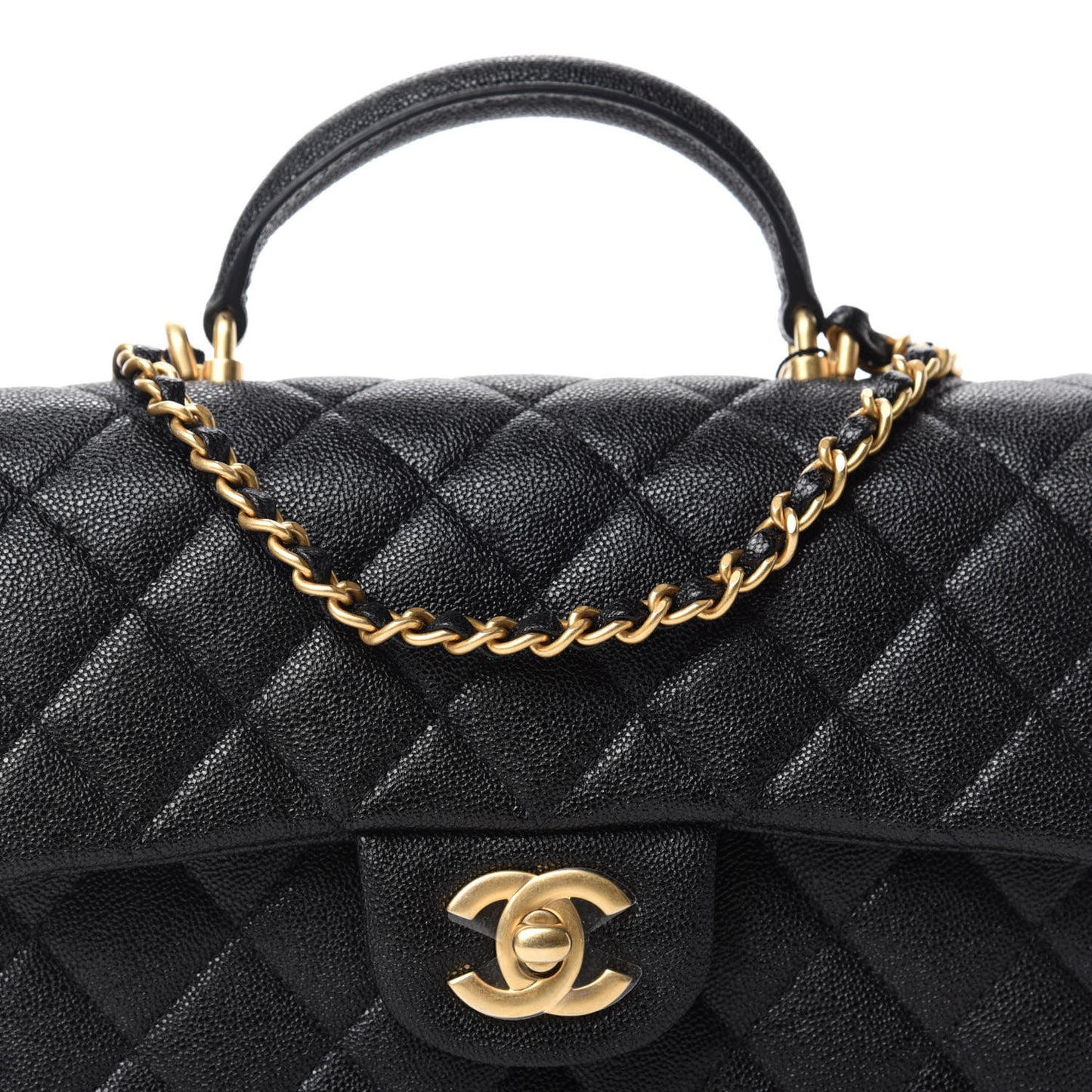 Caviar Quilted Mini Top Handle Rectangular Flap Black