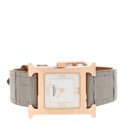 Hermes Stainless Steel Alligator Mother of Pearl 21mm Heure H Hour Quartz Watch Gris Perle 2 of 5