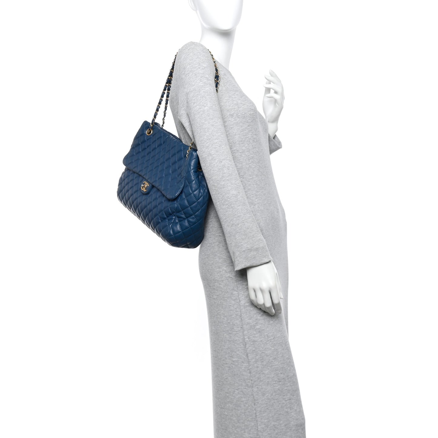 Lambskin Quilted Large Fluffy CC Shopping Tote Blue