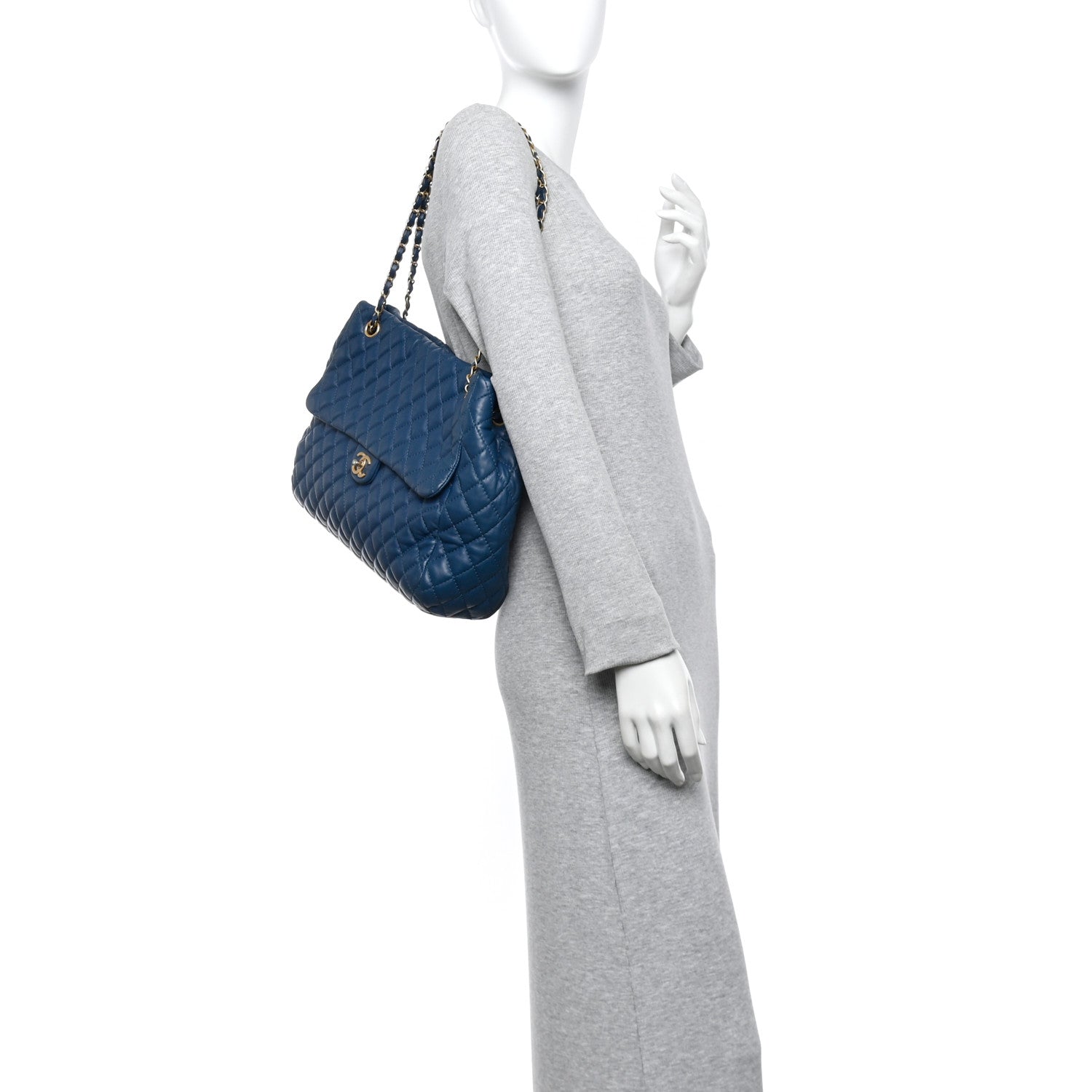 Chanel Lambskin Quilted Large Fluffy CC Shopping Tote Blue 2 of 10
